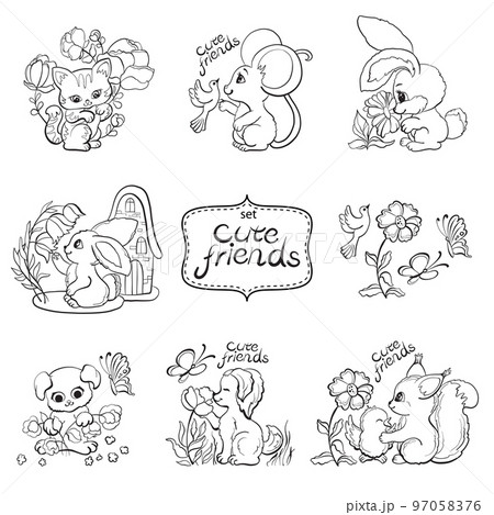 Animais Bonitos Doodle Conjunto De Coleção Royalty Free SVG, Cliparts,  Vetores, e Ilustrações Stock. Image 135024440