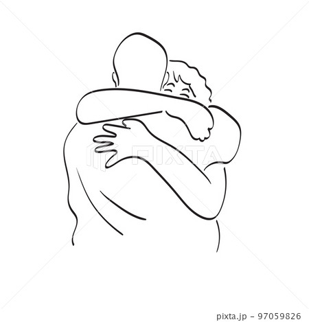line art woman and man hugging together illustration vector hand drawn isolated on white background 97059826