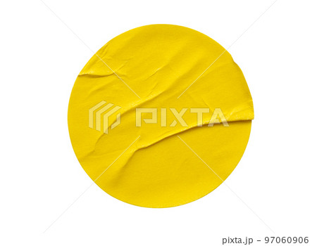 Yellow round paper sticker label isolated on white background Yellow round paper sticker label isolated on white background 97060906