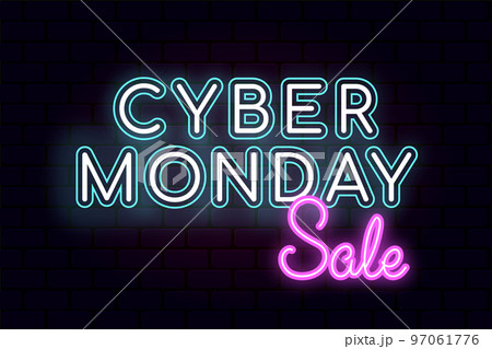 Cyber Monday concept banner in fashionable neon style. Neon Cyber Monday Banner. Text and Title of Cyber Monday Cyber Monday concept banner in fashionable neon style. Neon Cyber Monday Banner. Text and Title of Cyber Monday 97061776