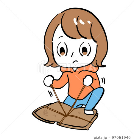 女性　ダンボール　結ぶ 97061946