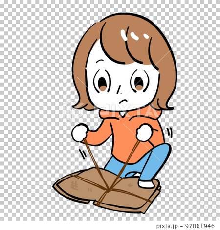 女性　ダンボール　結ぶ 97061946