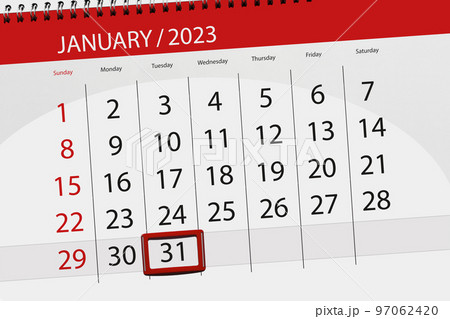 Calendar 2023, deadline, day, month, page, organizer, date, january, tuesday, number 31 97062420