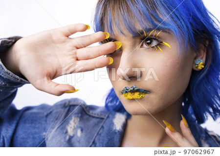 Woman in blue and yellow tones 97062967