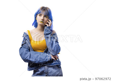Woman in blue and yellow tones Woman in blue and yellow tones 97062972