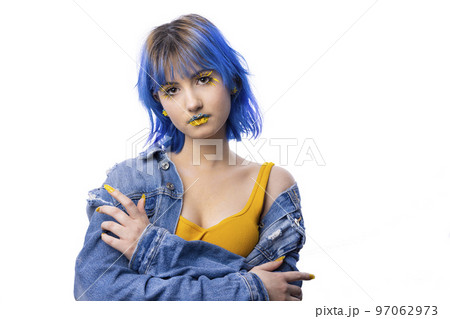 Woman in blue and yellow tones Woman in blue and yellow tones 97062973