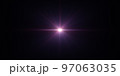 3d rendering. Abstract pink purple digital lens flare with bright light on black background. Optical flare elements used for texture, background or screen project overlay. 97063035