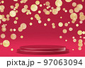 Simple product podium magenta colored with golden confetti, 3D rendering. 97063094
