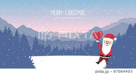 cute santa on snowy mountain and forest winter landscape christmas greetig card cute santa on snowy mountain and forest winter landscape christmas greetig card 97064403