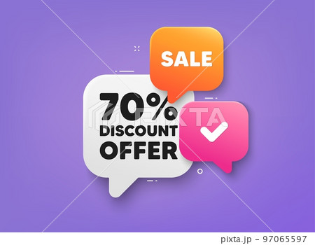 70 percent discount tag. 3d bubble chat banner. Discount offer coupon. Sale offer price sign. Special offer symbol. Discount adhesive tag. Promo banner. Vector 70 percent discount tag. 3d bubble chat banner. Discount offer coupon. Sale offer price sign. Special offer symbol. Discount adhesive tag. Promo banner. Vector 97065597