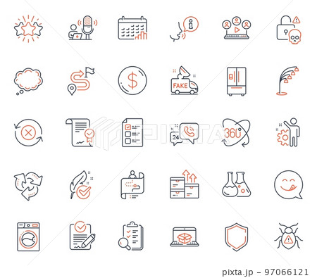 Technology icons set. Included icon as Chemistry lab, Software bug and Calendar graph web elements. Cyber attack, Video conference, Employee icons. Recycle, Comic message, Rfp web signs. Vector Technology icons set. Included icon as Chemistry lab, Software bug and Calendar graph web elements. Cyber attack, Video conference, Employee icons. Recycle, Comic message, Rfp web signs. Vector 97066121