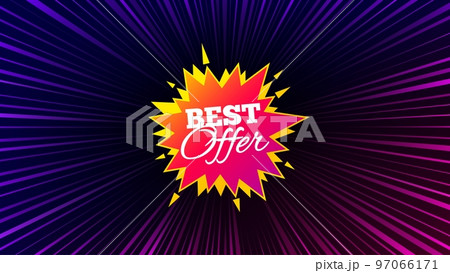 Sunburst ray beam banner. Best offer sticker. Discount banner shape. Sale coupon bubble icon. Offer explosion background. Sun burst ray effect. Best offer badge. Vector Sunburst ray beam banner. Best offer sticker. Discount banner shape. Sale coupon bubble icon. Offer explosion background. Sun burst ray effect. Best offer badge. Vector 97066171