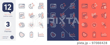Set of Chemistry pipette, Growth chart and Heartbeat line icons. Include Employees teamwork, High thermometer, Organic tested icons. Bacteria, Biometric security, Battery charging web elements. Vector Set of Chemistry pipette, Growth chart and Heartbeat line icons. Include Employees teamwork, High thermometer, Organic tested icons. Bacteria, Biometric security, Battery charging web elements. Vector 97066428