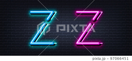 Initial letter Z icon. Neon light line effect. Line typography character sign. Large first font letter. Glowing neon light element. Letter Z glow 3d line. Brick wall banner. Vector 97066451
