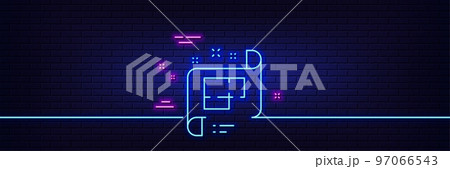 Neon light glow effect. Architectural plan line icon. Technical project sign. 3d line neon glow icon. Brick wall banner. Architectural plan outline. Vector Neon light glow effect. Architectural plan line icon. Technical project sign. 3d line neon glow icon. Brick wall banner. Architectural plan outline. Vector 97066543