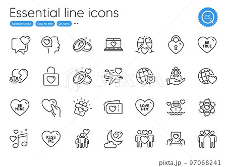 Friends couple, Be mine and Inclusion line icons. Collection of Friendship, Love him, Honeymoon cruise icons. Atom, Wedding locker, Kiss me web elements. Hold heart, Honeymoon travel, Web love. Vector Friends couple, Be mine and Inclusion line icons. Collection of Friendship, Love him, Honeymoon cruise icons. Atom, Wedding locker, Kiss me web elements. Hold heart, Honeymoon travel, Web love. Vector 97068241