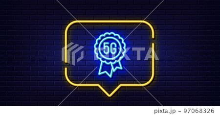 Neon light speech bubble. 5g technology line icon. Wireless internet sign. Mobile wifi connection symbol. Neon light background. 5g technology glow line. Brick wall banner. Vector Neon light speech bubble. 5g technology line icon. Wireless internet sign. Mobile wifi connection symbol. Neon light background. 5g technology glow line. Brick wall banner. Vector 97068326
