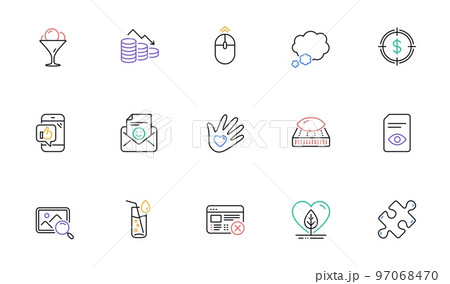 Swipe up, View document and Local grown line icons for website, printing. Collection of Puzzle, Dollar target, Mattress icons. Ice cream, Mobile like, Money loss web elements. Vector Swipe up, View document and Local grown line icons for website, printing. Collection of Puzzle, Dollar target, Mattress icons. Ice cream, Mobile like, Money loss web elements. Vector 97068470