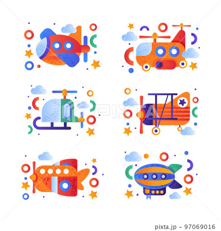 Aero Vehicle Icon with Plane and Helicopter Colorful Pictogram Vector Set Aero Vehicle Icon with Plane and Helicopter Colorful Pictogram Vector Set 97069016