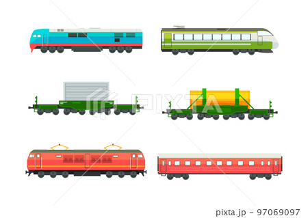 Passenger and Freight Train with Wagon Vector Set 97069097