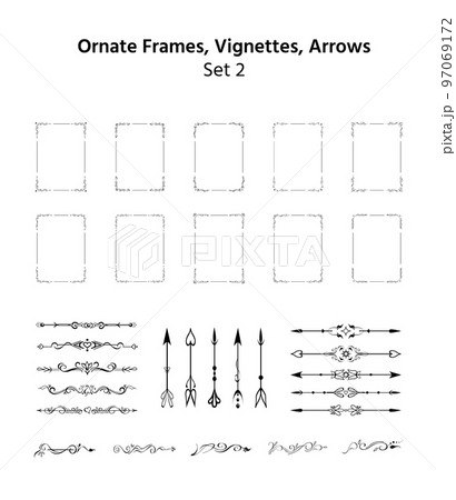 Set of decorative frames, ornate lines, arrows Set of decorative frames, ornate lines, arrows 97069172
