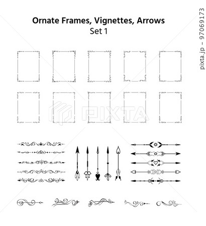 Set of ornate frames, dividers, and arrows Set of ornate frames, dividers, and arrows 97069173