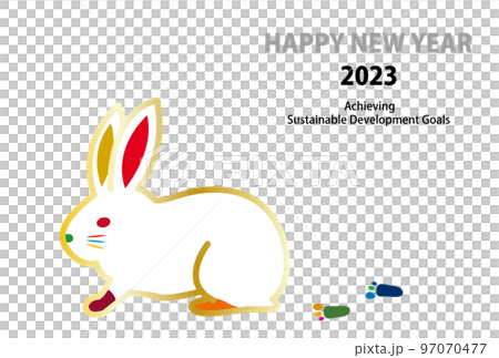 SDGsイメージうさぎのアイコン年賀状2023（横） 97070477