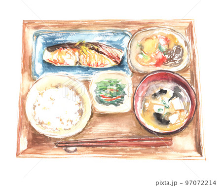 水彩で描いた一汁三菜のイラストのイラスト素材 [97072214] - PIXTA