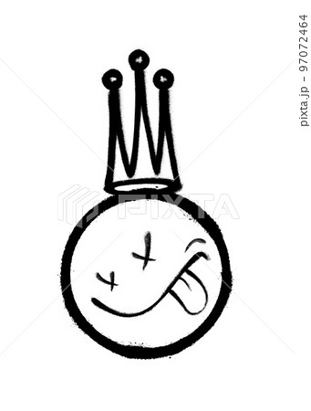 Graffiti emoticon with crown. Smiling face painted spray paint. Vector illustration 97072464