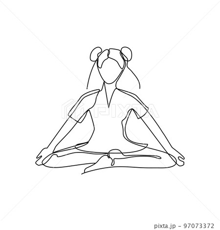 Single line drawing of a girl sitting in a yoga pose 97073372