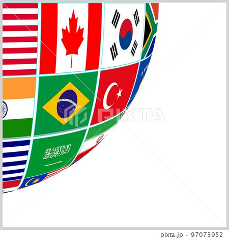 Flags all countries on globe isolated on a white background 97073952