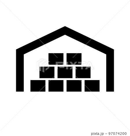 倉庫と荷物シルエットのアイコン。物流倉庫。収納庫。ベクター。 97074200