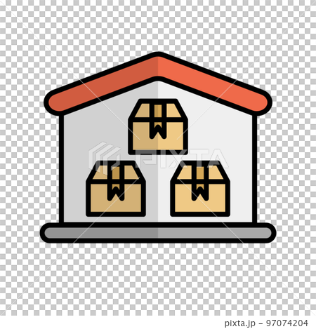 倉庫とダンボールの荷物アイコン。物流倉庫。ベクター。 97074204