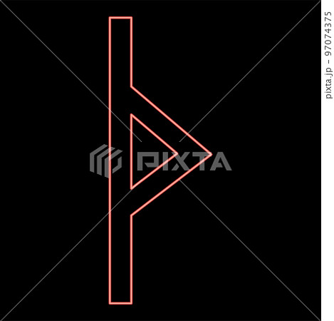 Neon thurisaz rune Tpurizas Tor Thorn red color vector illustration image flat style 97074375