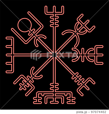 Neon vegvisir runic compass galdrastav Navigation compass symbol red color vector illustration image flat style 97074402