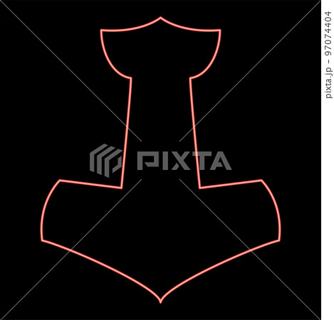 Neon thor's hammer Mjolnir red color vector illustration image flat style 97074404