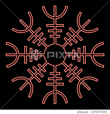 Neon helm of awe aegishjalmur or egishjalmur red color vector illustration image flat style 97074405