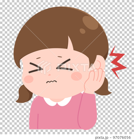 Symptoms of otitis media_illustration of a girl with ear pain 97076056