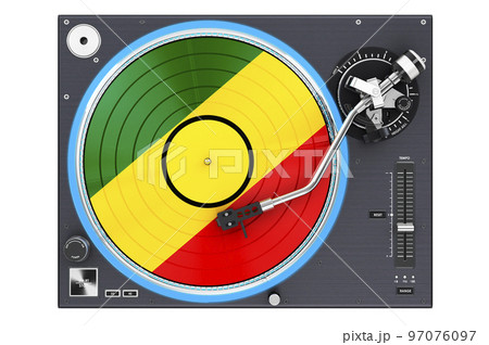 Phonograph Turntable with Congolese flag, 3D rendering Phonograph Turntable with Congolese flag, 3D rendering 97076097