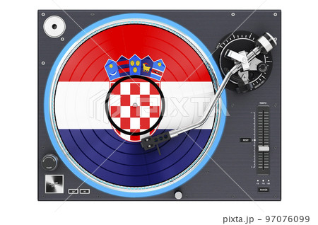 Phonograph Turntable with Croatian flag, 3D rendering 97076099
