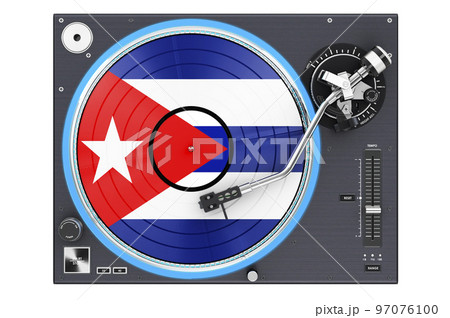 Phonograph Turntable with Cuban flag, 3D rendering Phonograph Turntable with Cuban flag, 3D rendering 97076100