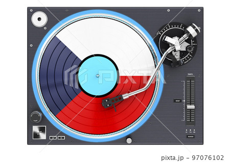 Phonograph Turntable with Czech flag, 3D rendering 97076102