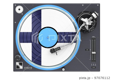 Phonograph Turntable with Finnish flag, 3D rendering Phonograph Turntable with Finnish flag, 3D rendering 97076112