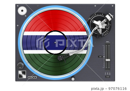 Phonograph Turntable with Gambian flag, 3D rendering 97076116