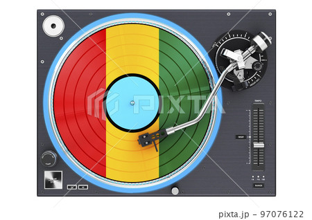 Phonograph Turntable with Guinean flag, 3D rendering 97076122