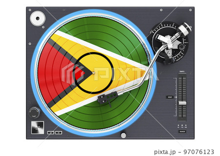 Phonograph Turntable with Guyanese flag, 3D rendering 97076123