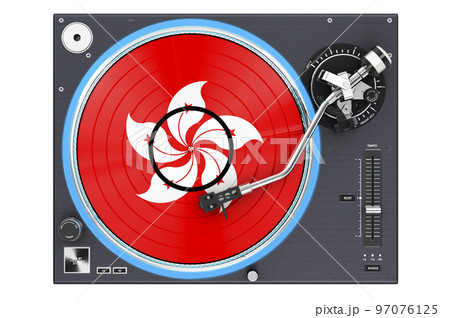 Phonograph Turntable with Hong Kong flag, 3D rendering 97076125