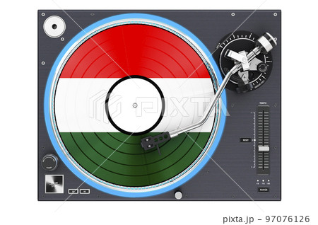 Phonograph Turntable with Hungarian flag, 3D rendering 97076126
