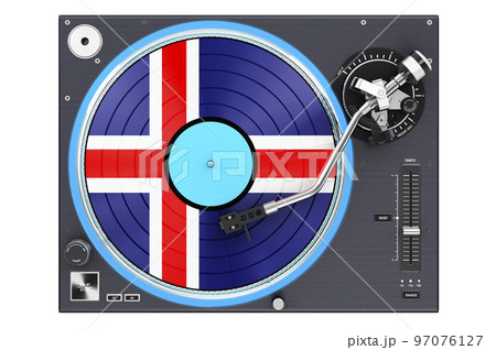 Phonograph Turntable with Icelandic flag, 3D rendering Phonograph Turntable with Icelandic flag, 3D rendering 97076127