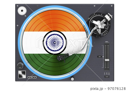 Phonograph Turntable with Indian flag, 3D rendering 97076128